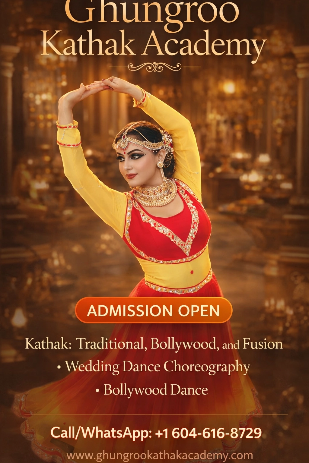 Kathak dancer in vibrant costume – Ghungroo Kathak Academy